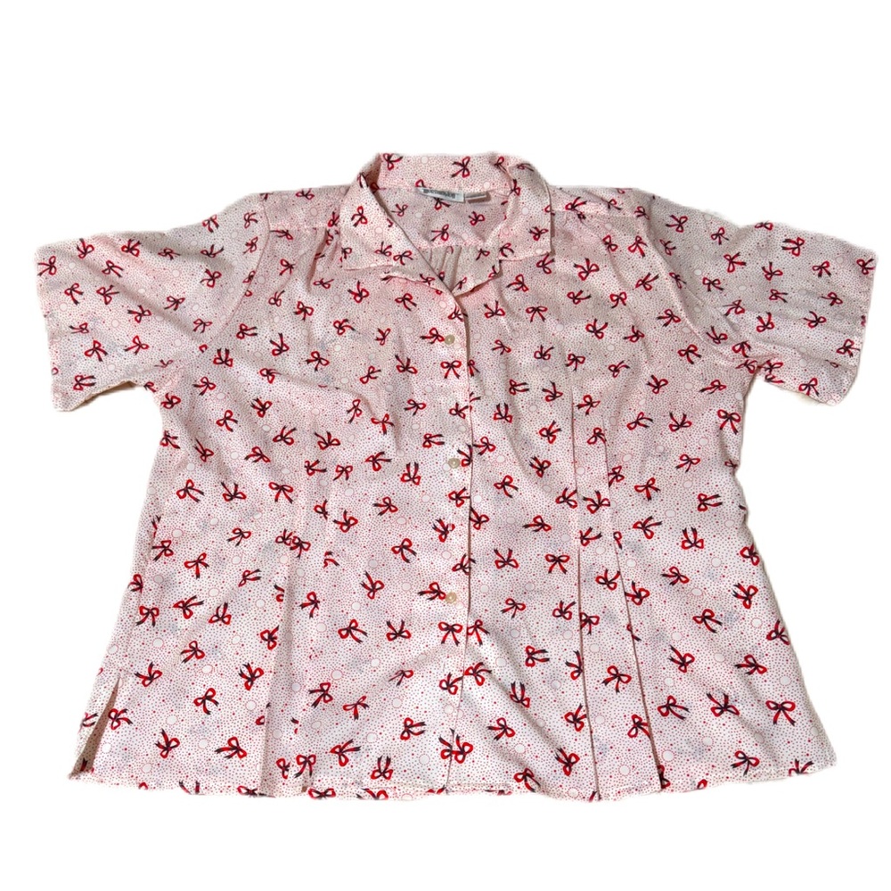 Vintage Worthington Button-Up with Shoulder Pads Pink with Red Bows Size 20W